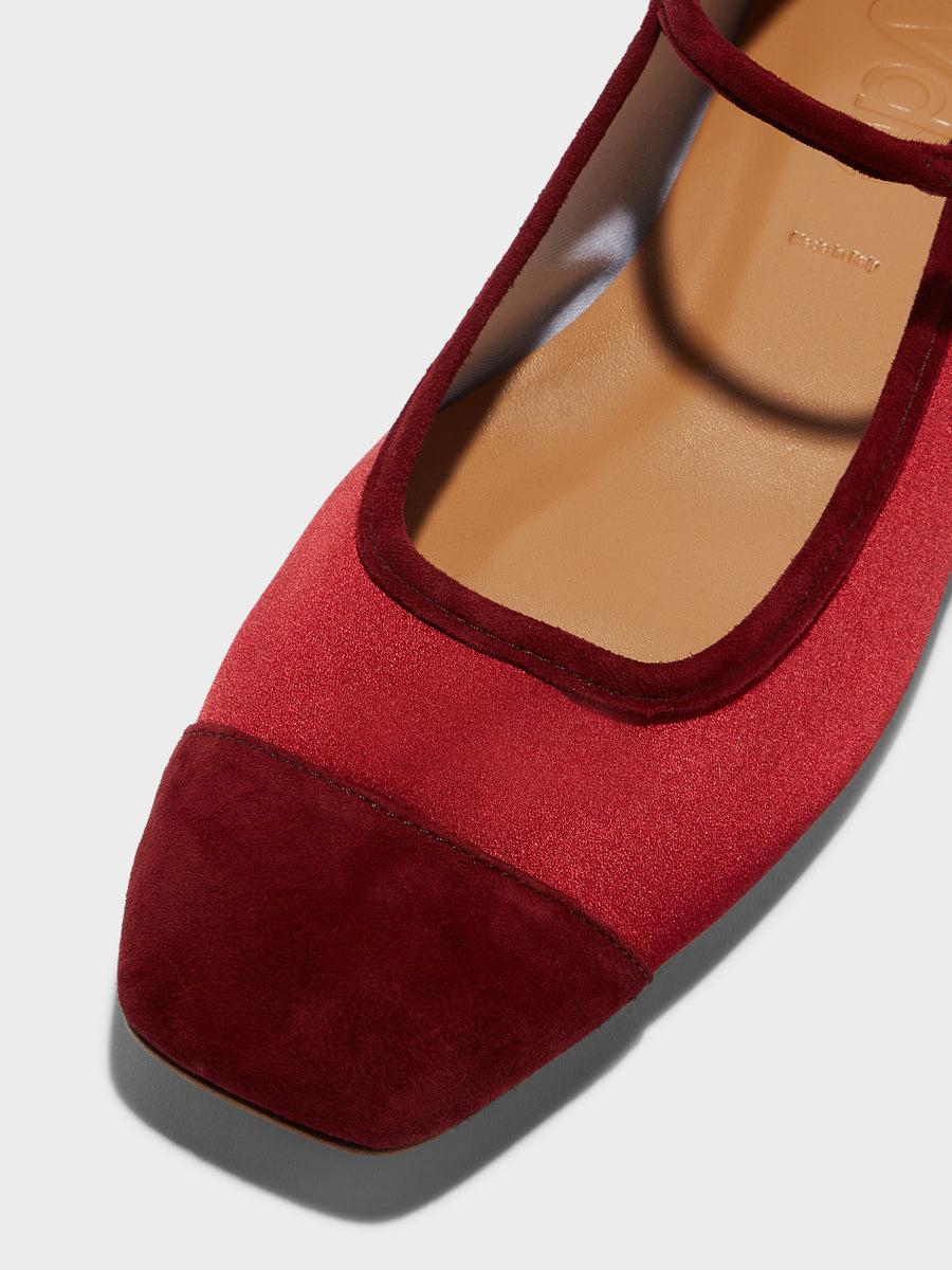 Aeyde | Uma Leather Flats for Women | Scarlet Satin/Suede | Square Toe | Flat Heel | Heel Details