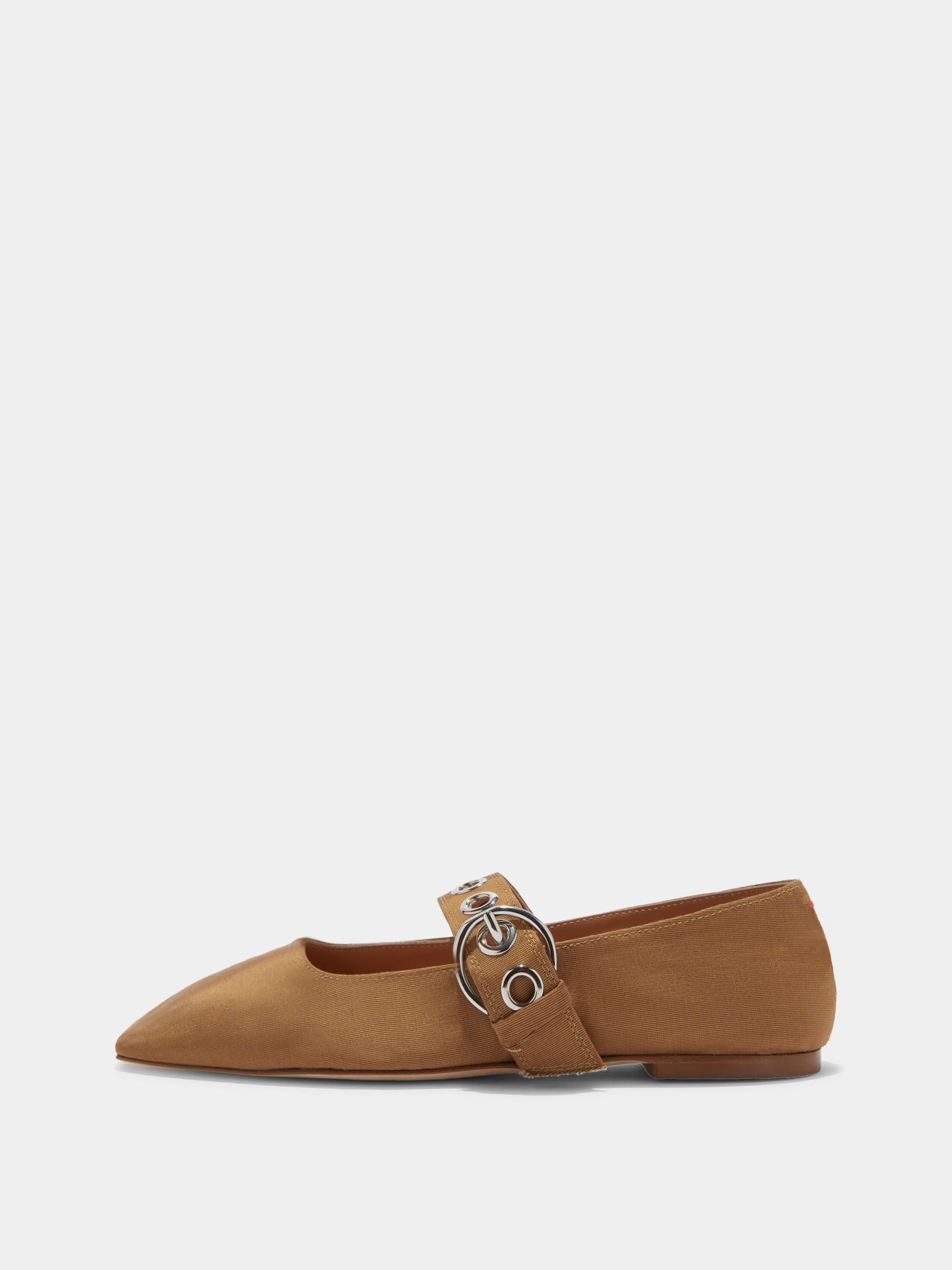 Aeyde | Uma Eyelet Grosgrain Mary-Janes Flats Leather Flats for Women | Caramel Grosgrain | Square Toe | Flat Heel | Side View
