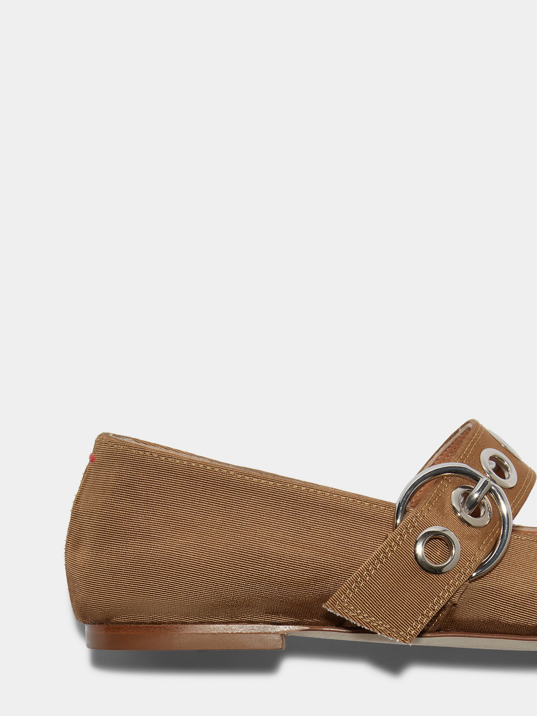 Aeyde | Uma Eyelet Grosgrain Mary-Janes Flats Leather Flats for Women | Caramel Grosgrain | Square Toe | Flat Heel | Heel Details