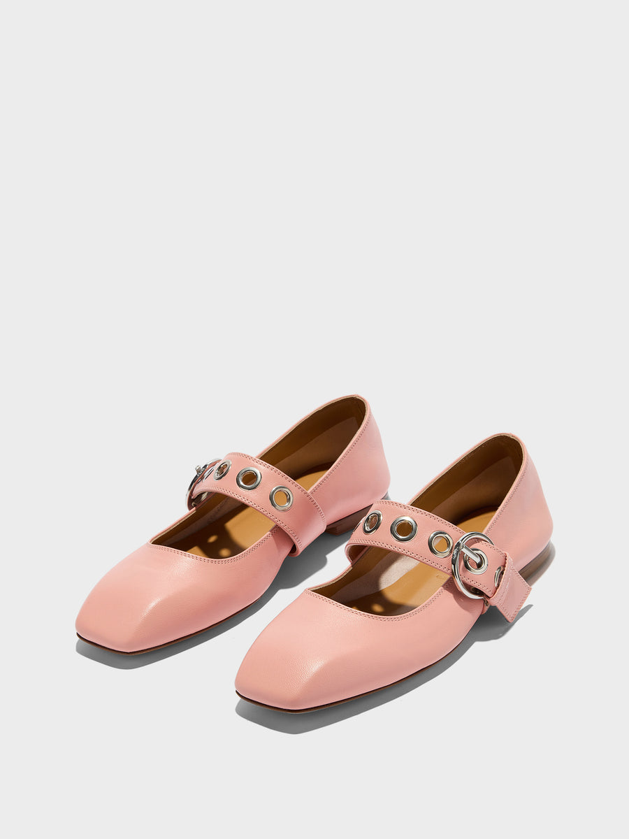 Aeyde | Uma Leather Flats for Women | Dusty Pink Nappa | Square Toe | Flat Heel | Luxury Materials | Handmade in Italy