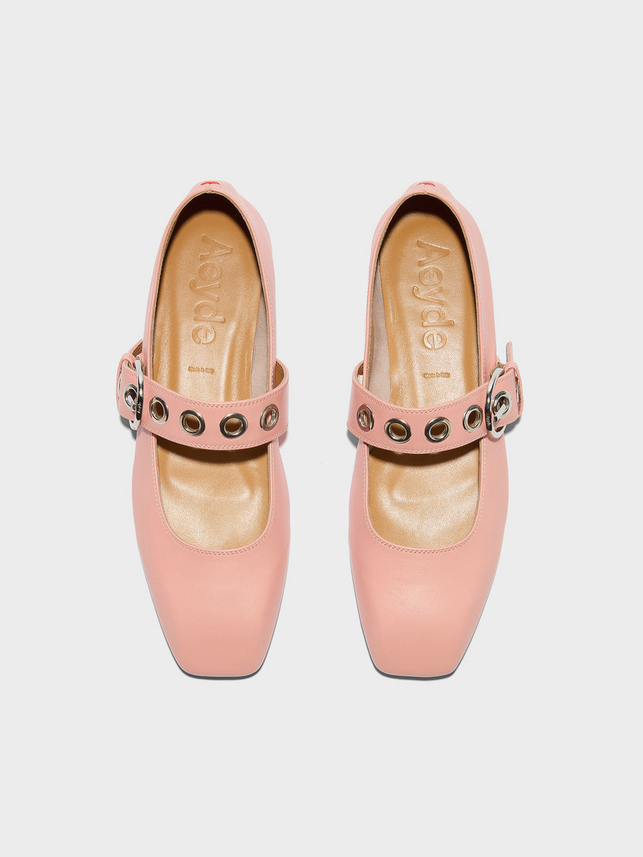 Aeyde | Uma Leather Flats for Women | Dusty Pink Nappa | Square Toe | Flat Heel | Front View