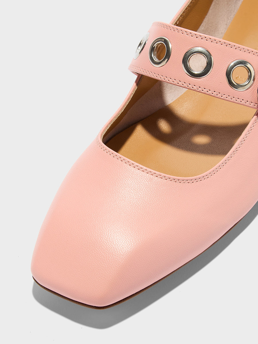 Aeyde | Uma Leather Flats for Women | Dusty Pink Nappa | Square Toe | Flat Heel | Heel Details