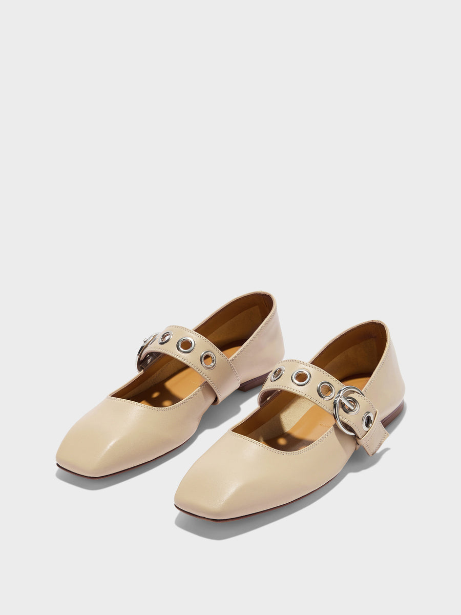 Aeyde | Uma Leather Flats for Women | Sand Nappa | Square Toe | Flat Heel | Luxury Materials | Handmade in Italy