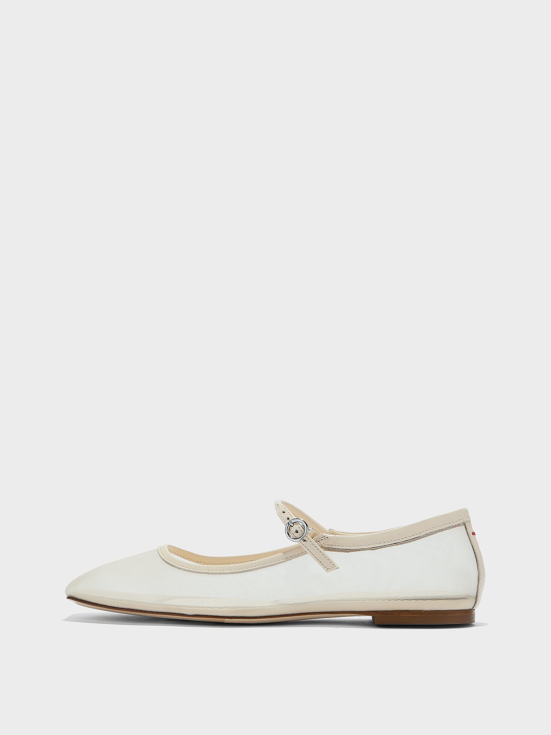 Aeyde | Uma Leather Flats for Women | Creamy Mesh/Nappa | Square Toe | Flat Heel | Side View