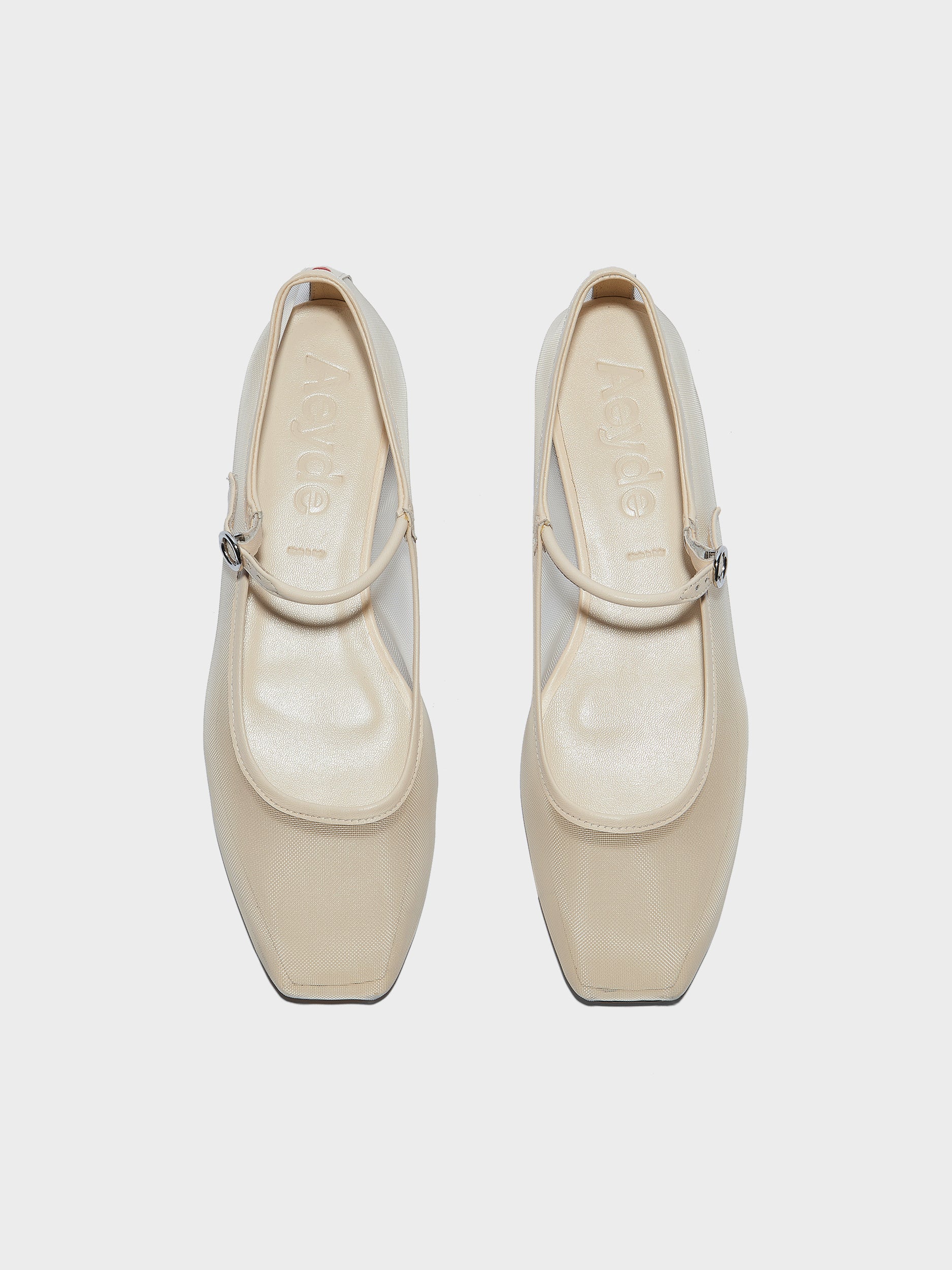Aeyde | Uma Leather Flats for Women | Creamy Mesh/Nappa | Square Toe | Flat Heel | Front View