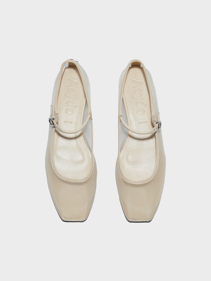 Aeyde | Uma Leather Flats for Women | Creamy Mesh/Nappa | Square Toe | Flat Heel | Front View