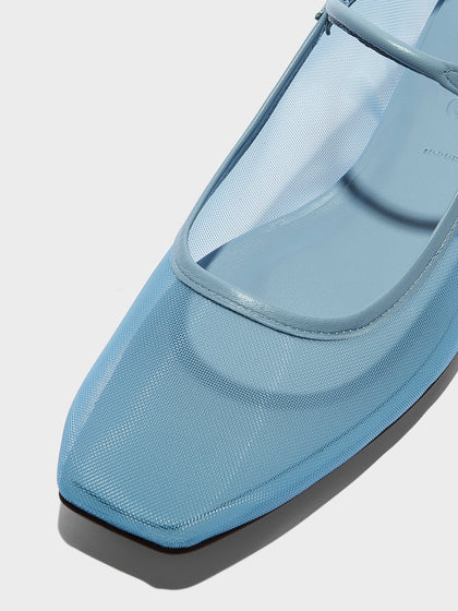 Aeyde | Uma Leather Flats for Women | Glass Mesh/Nappa | Square Toe | Flat Heel | Heel Details