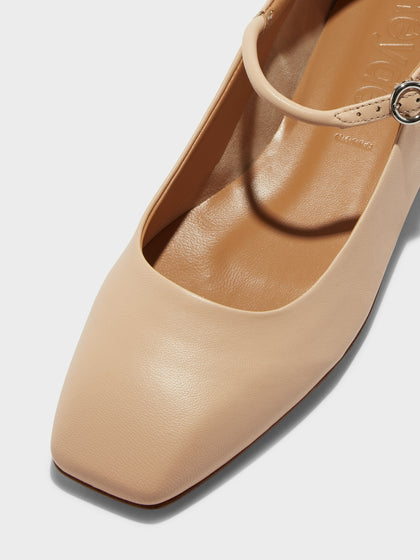 Aeyde | Uma Leather Flats for Women | Peach Nappa | Square Toe | Flat Heel | Luxury Materials | Handmade in Italy