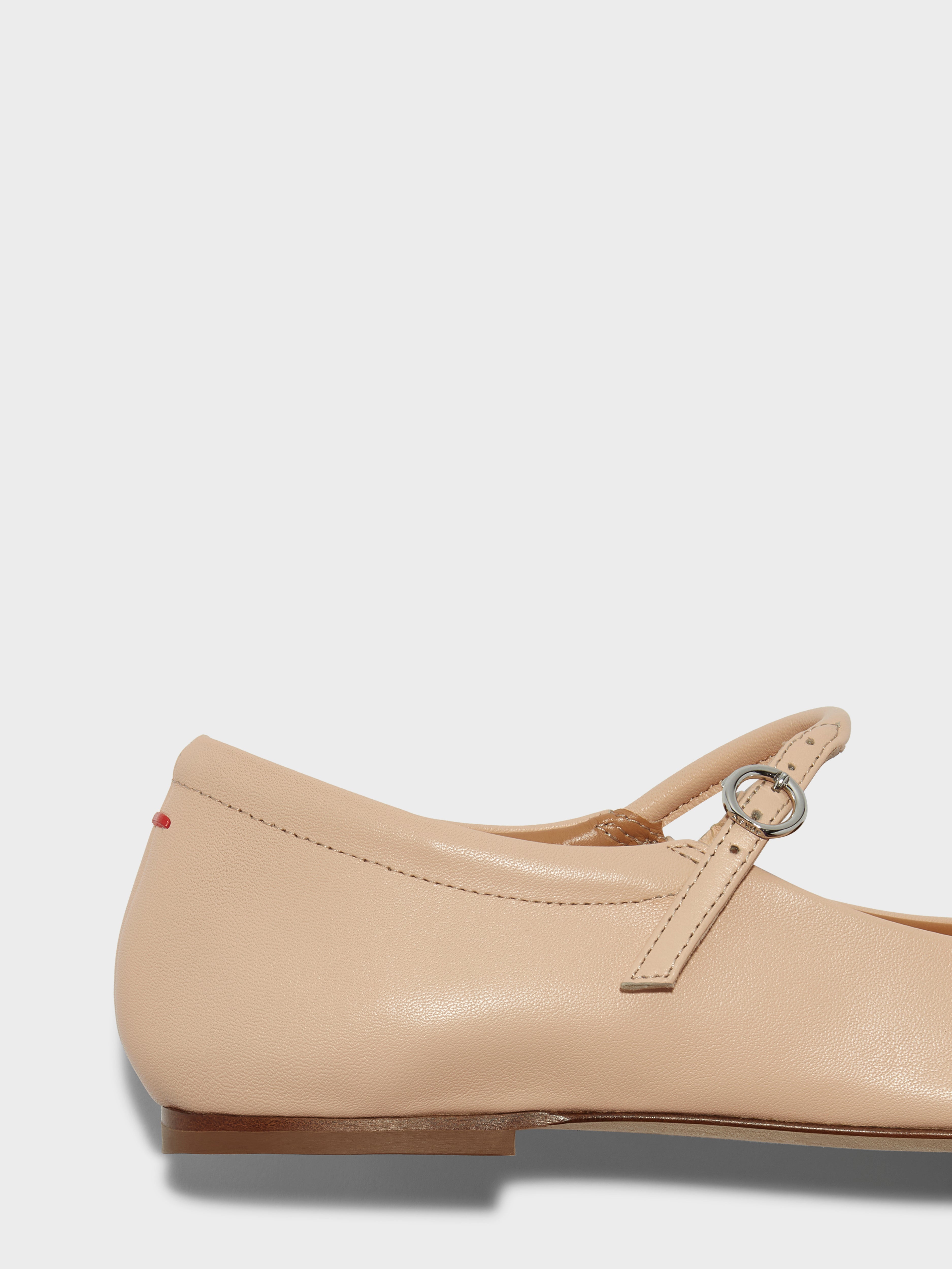 Aeyde | Uma Leather Flats for Women | Peach Nappa | Square Toe | Flat Heel | Heel Details