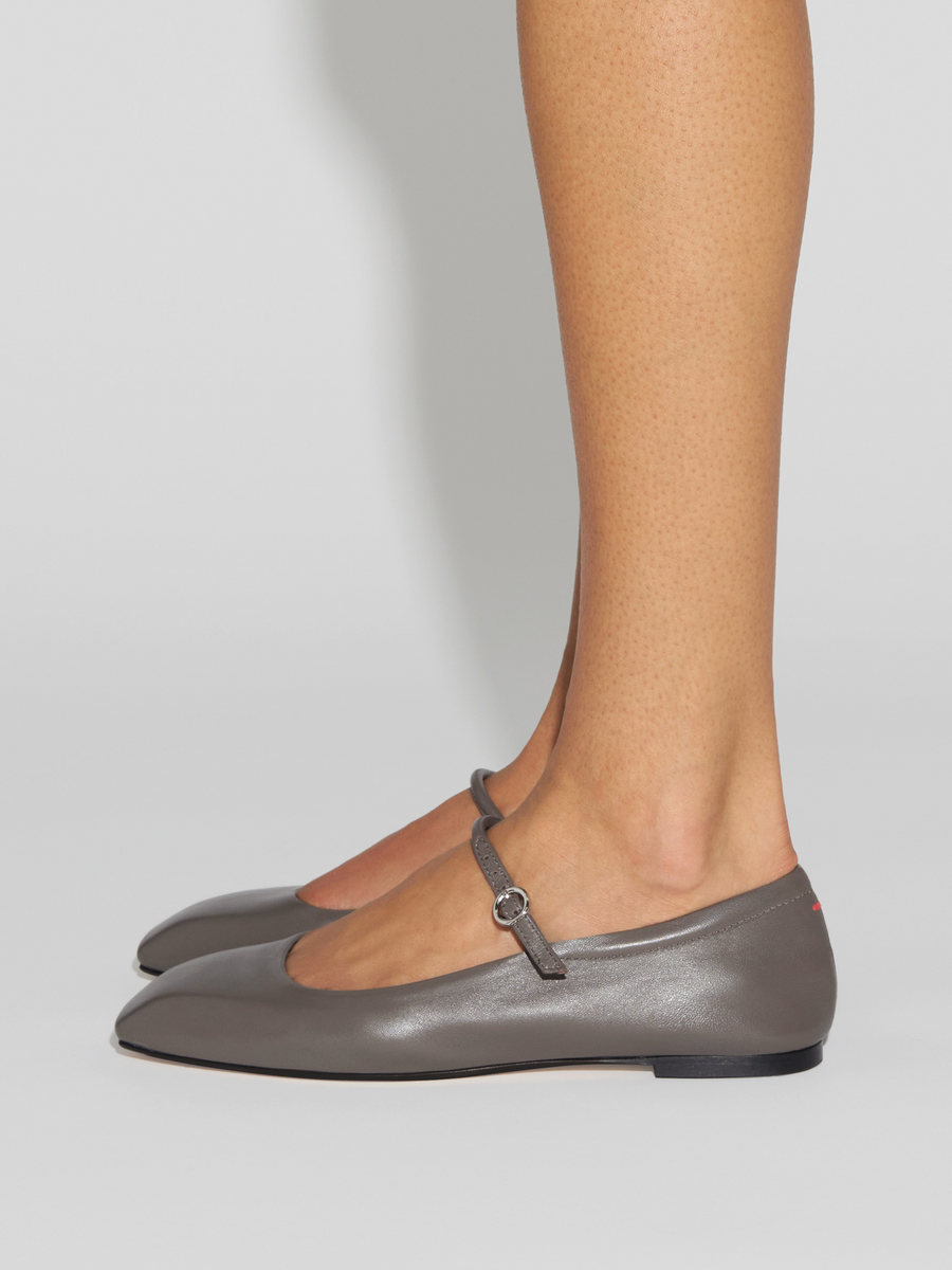 Aeyde | Uma Mary-Jane Flats Leather Flats for Women | Taupe Nappa | Square Toe | Flat Heel | How to Style