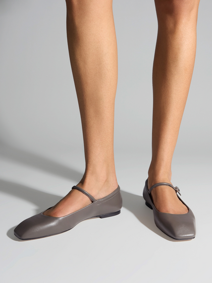 Aeyde | Uma Mary-Jane Flats Leather Flats for Women | Taupe Nappa | Square Toe | Flat Heel | On Feet