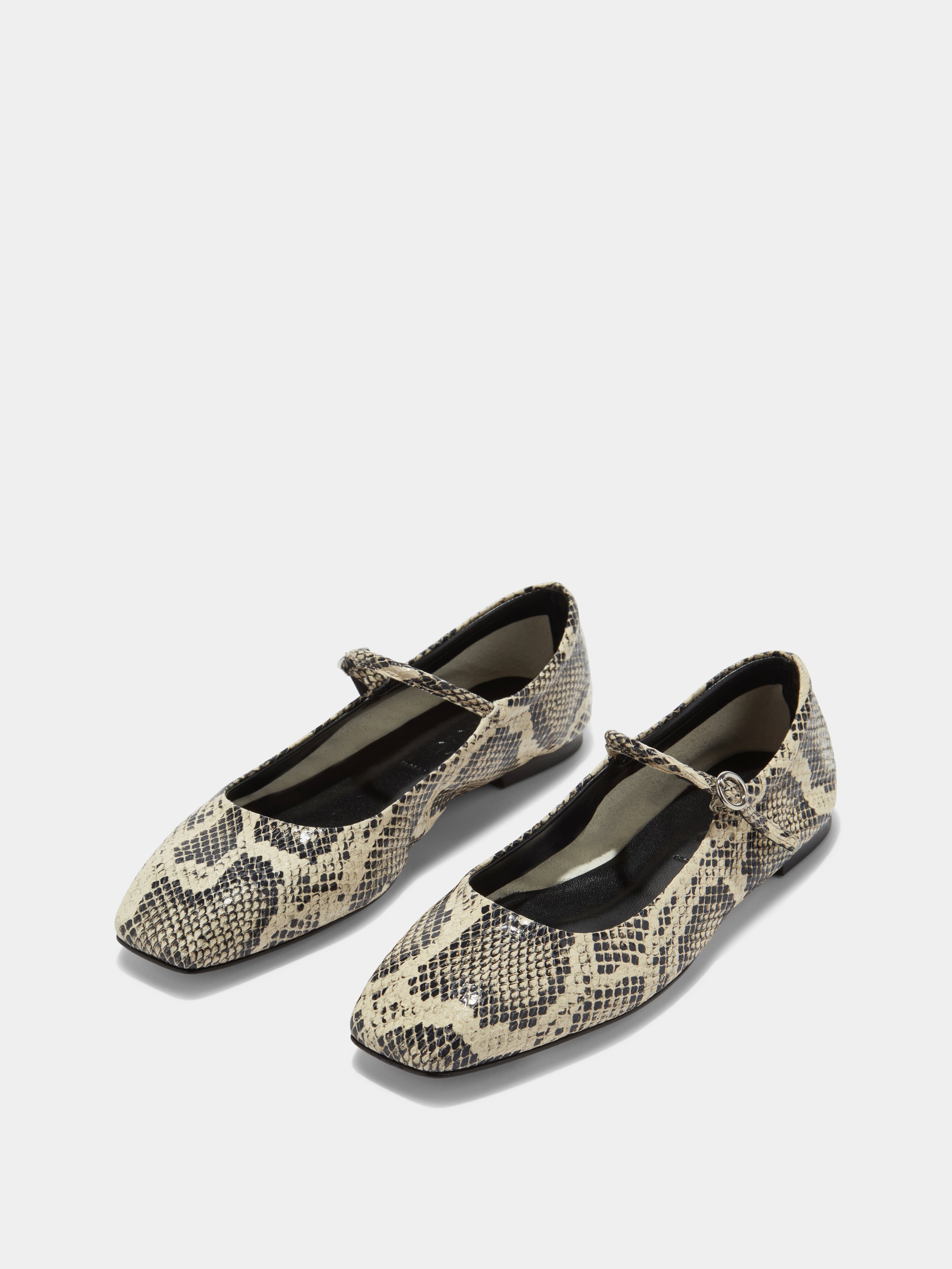 Aeyde | Uma Leather Flats for Women | Creamy Snake | Square Toe | Flat Heel | On Feet