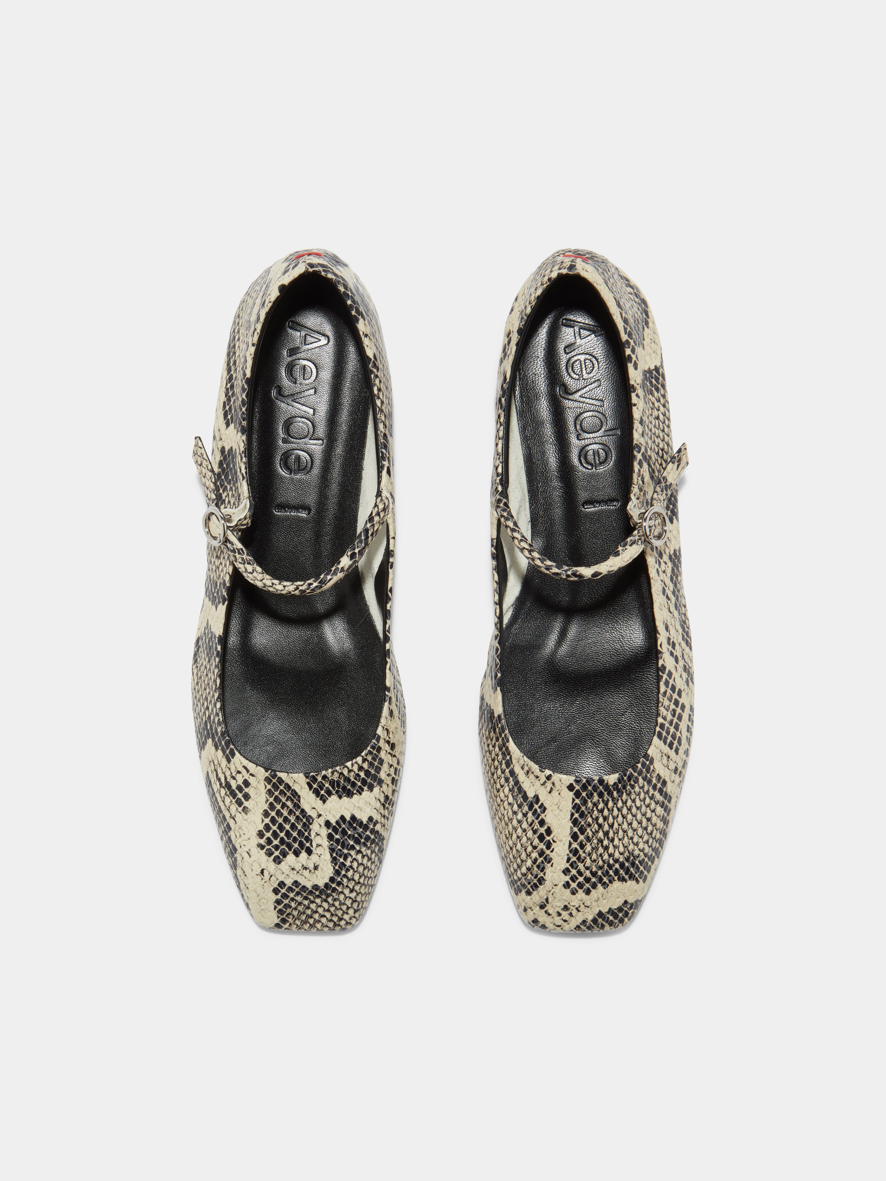Aeyde | Uma Leather Flats for Women | Creamy Snake | Square Toe | Flat Heel | Front View
