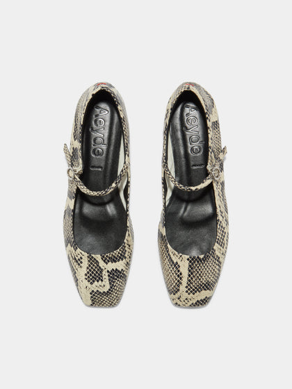 Aeyde | Uma Leather Flats for Women | Creamy Snake | Square Toe | Flat Heel | Front View