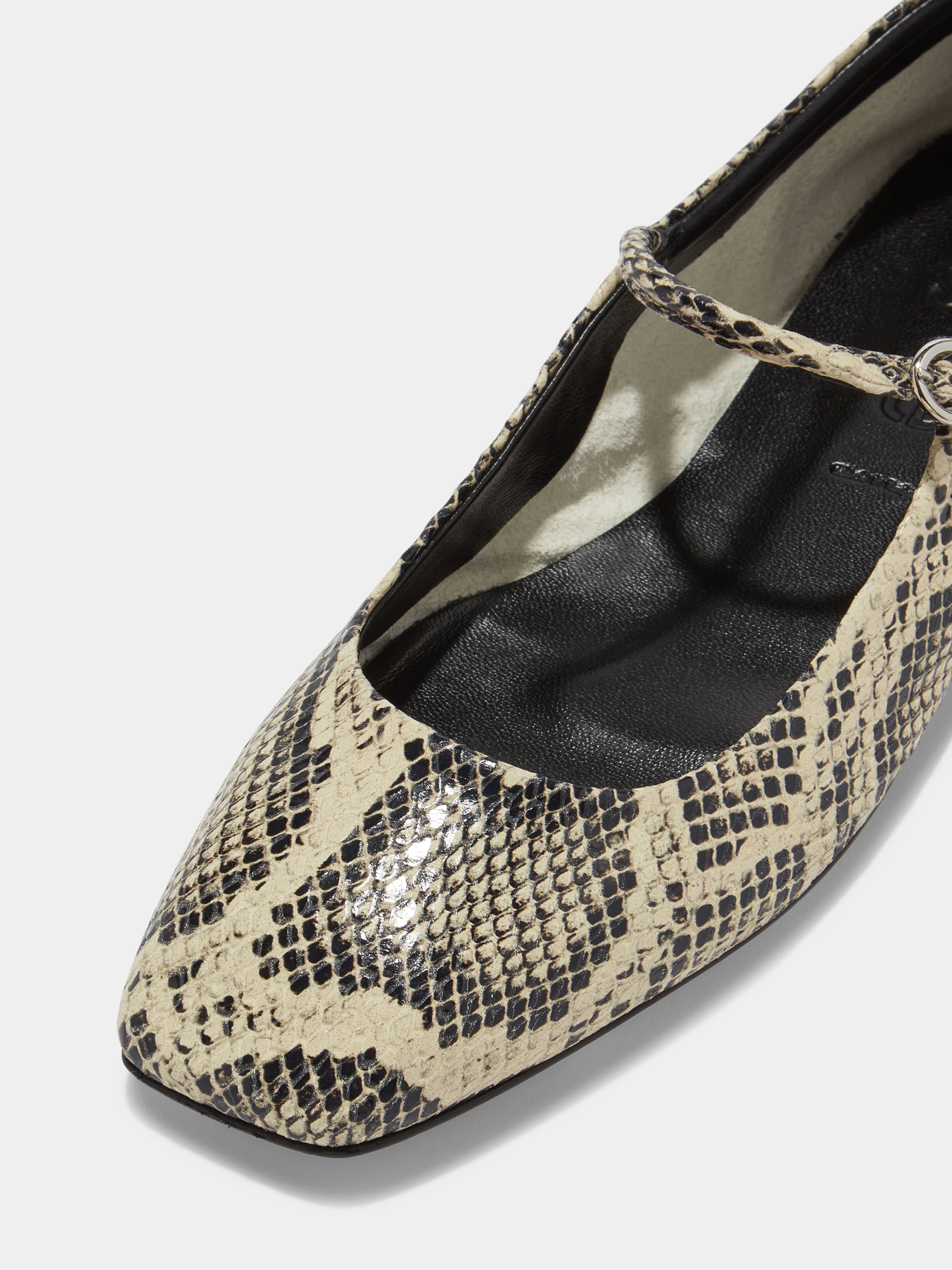 Aeyde | Uma Leather Flats for Women | Creamy Snake | Square Toe | Flat Heel | Luxury Materials | Handmade in Italy
