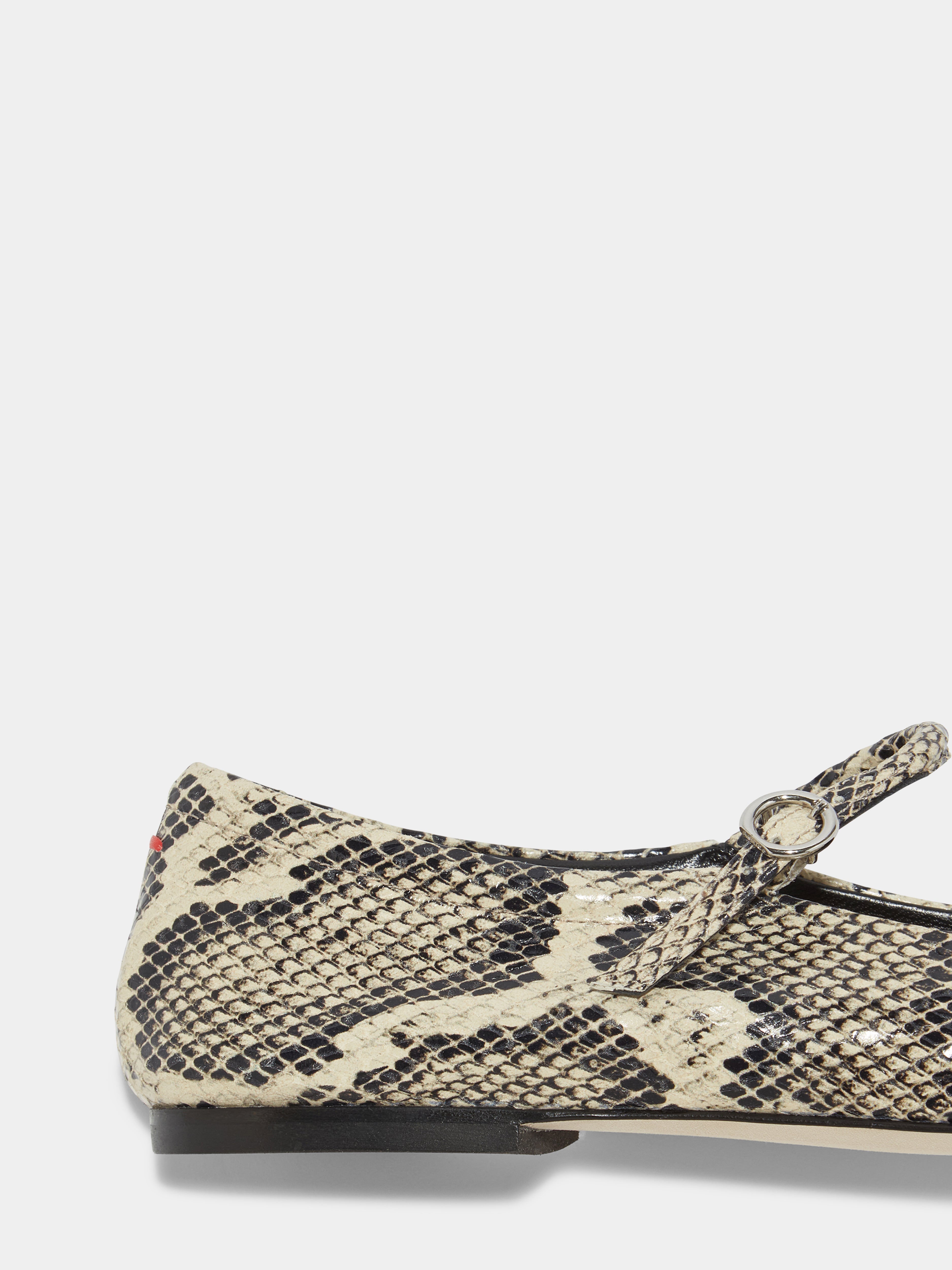 Aeyde | Uma Leather Flats for Women | Creamy Snake | Square Toe | Flat Heel | Heel Details