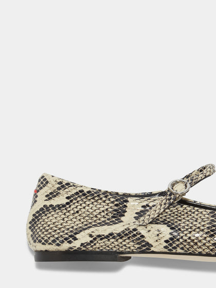 Aeyde | Uma Leather Flats for Women | Creamy Snake | Square Toe | Flat Heel | Heel Details