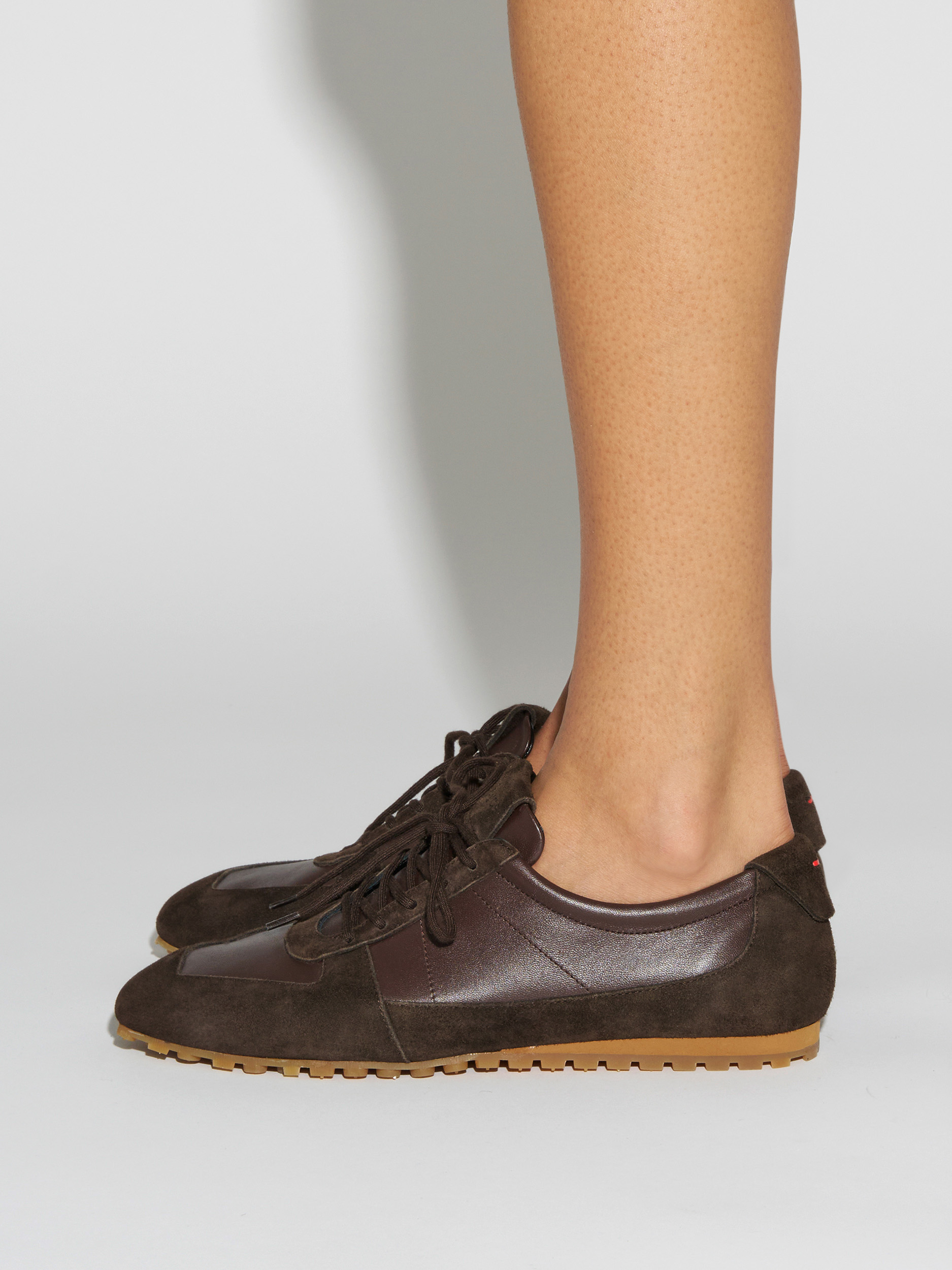 Aeyde | Uma Slim Sneakers Leather Flats for Women | Moka Nappa/Suede | Square Toe | Flat Heel | How to Style