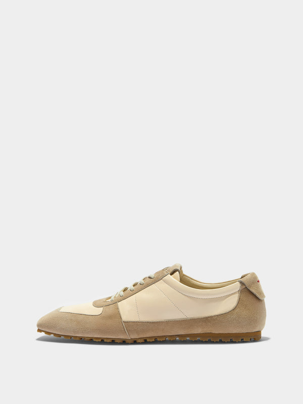 Aeyde | Uma Sneaker Leather Flats for Women | Creamy/Sand Nappa/Suede | Square Toe | Flat Heel | Side View