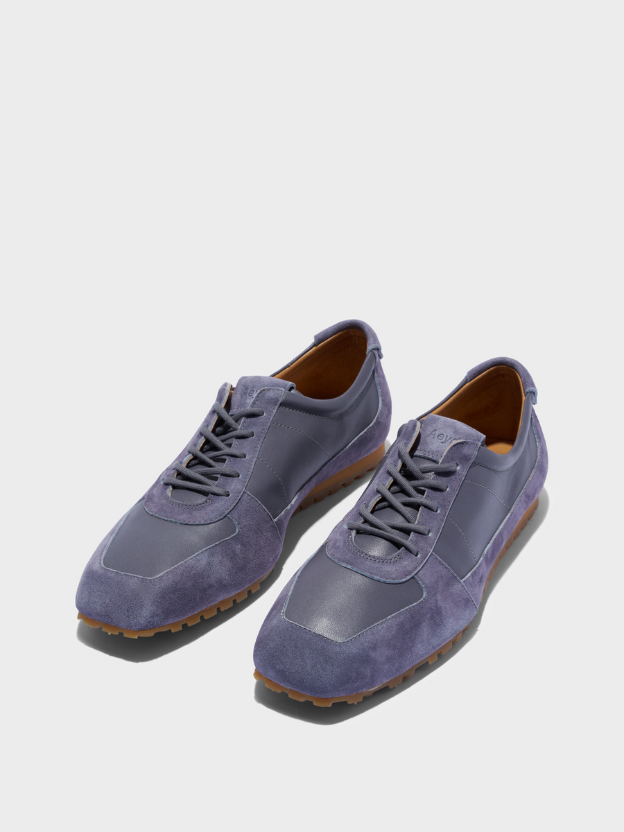 Aeyde | Uma Slim Sneakers Leather Flats for Women | Dusty Purple Nappa/Suede | Square Toe | Flat Heel | Luxury Materials | Handmade in Italy