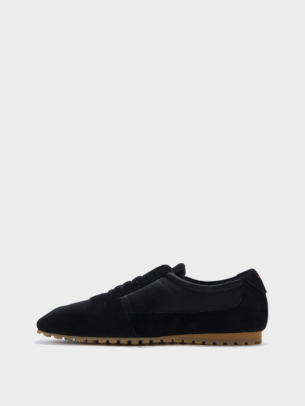 Aeyde | Uma Sneaker Leather Flats for Women | Black Satin/Suede | Square Toe | Flat Heel | Side View
