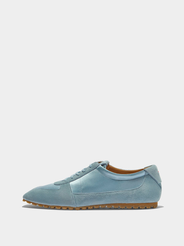Aeyde | Uma Sneaker Leather Flats for Women | Glass Satin/Suede | Square Toe | Flat Heel | Side View