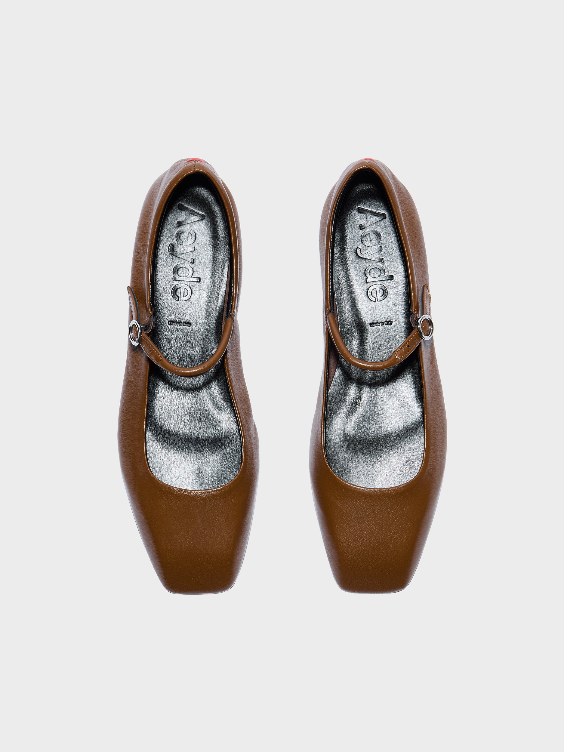 Aeyde | Uma Leather Flats for Women | Tobacco Nappa | Square Toe | Flat Heel | Front View