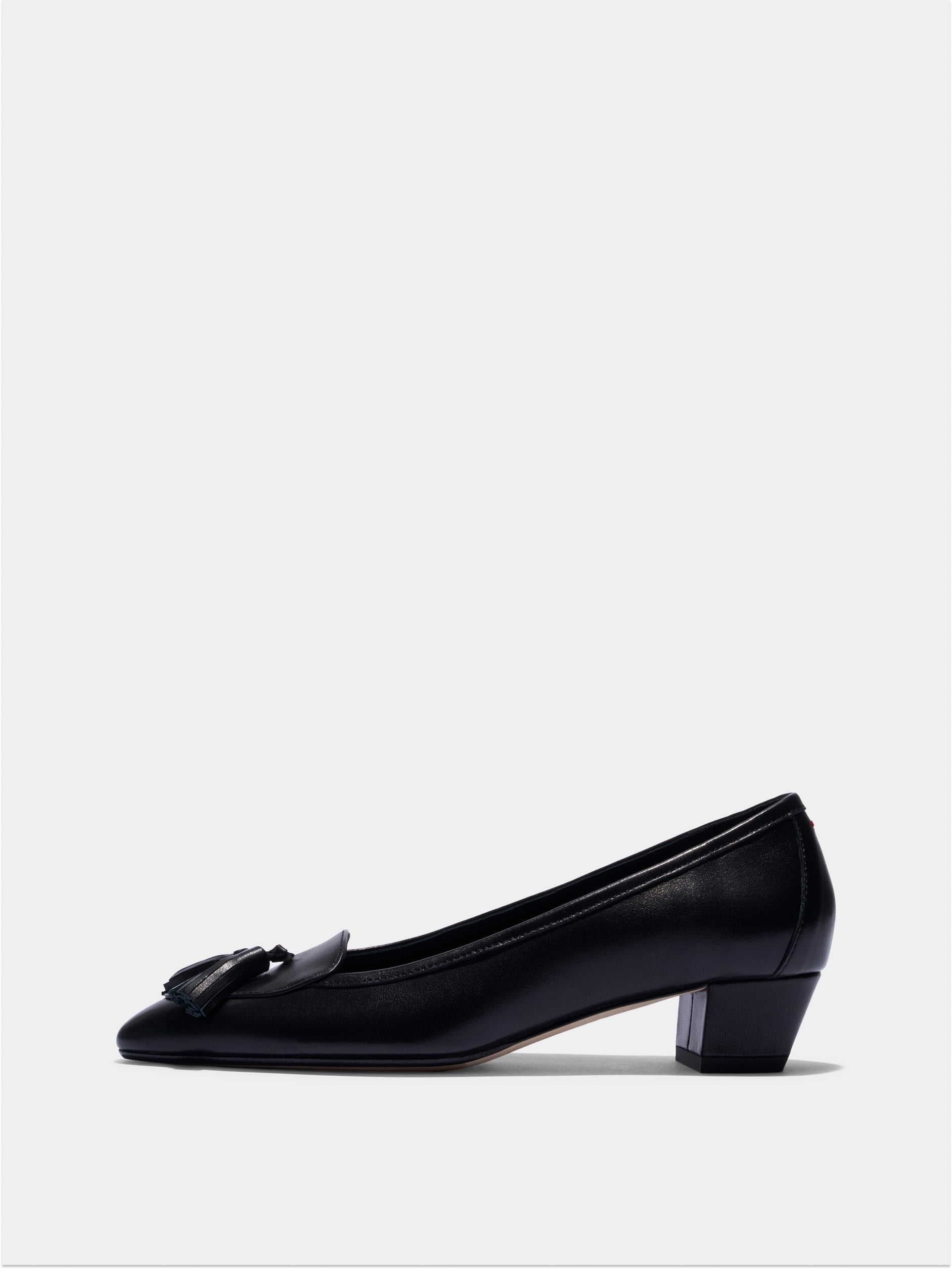 Aeyde | Valentine Tassel Pumps Leather Pumps for Women | Black Nappa | Round Toe | Low Heel | Side View