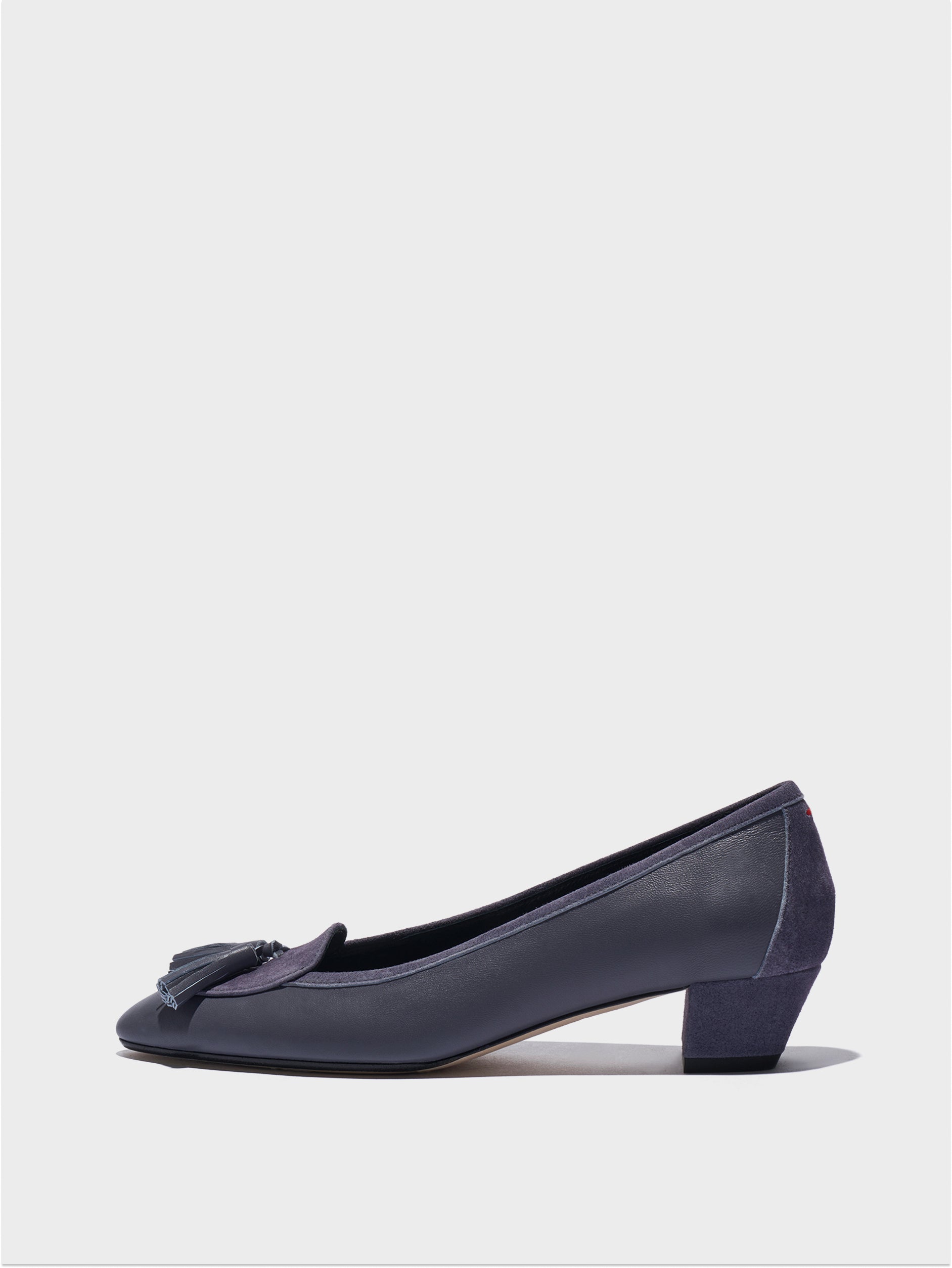 Aeyde | Valentine Tassel Pumps Leather Pumps for Women | Dusty Purple Nappa/Suede | Round Toe | Low Heel | Side View