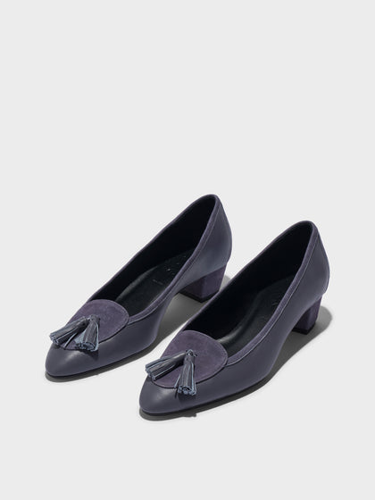 Aeyde | Valentine Tassel Pumps Leather Pumps for Women | Dusty Purple Nappa/Suede | Round Toe | Low Heel | Luxury Materials | Handmade in Italy