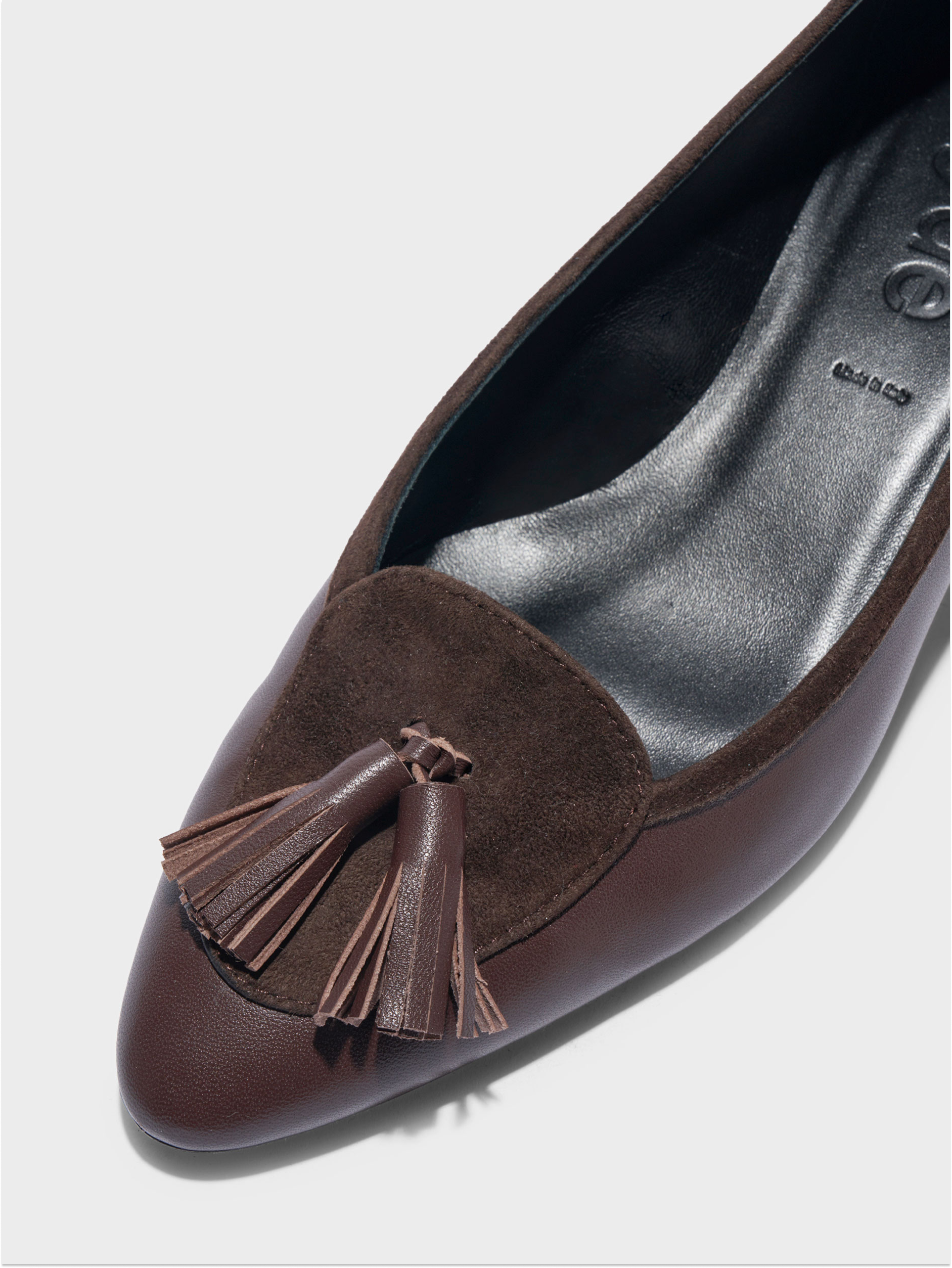 Aeyde | Valentine Tassel Pumps Leather Pumps for Women | Moka Nappa/Suede | Round Toe | Low Heel | Heel Details