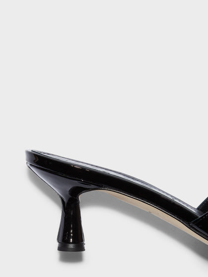 Aeyde | Vero Leather Heeled Sandals for Women | Black Patent | Round Toe | Mid Heel | Heel Details