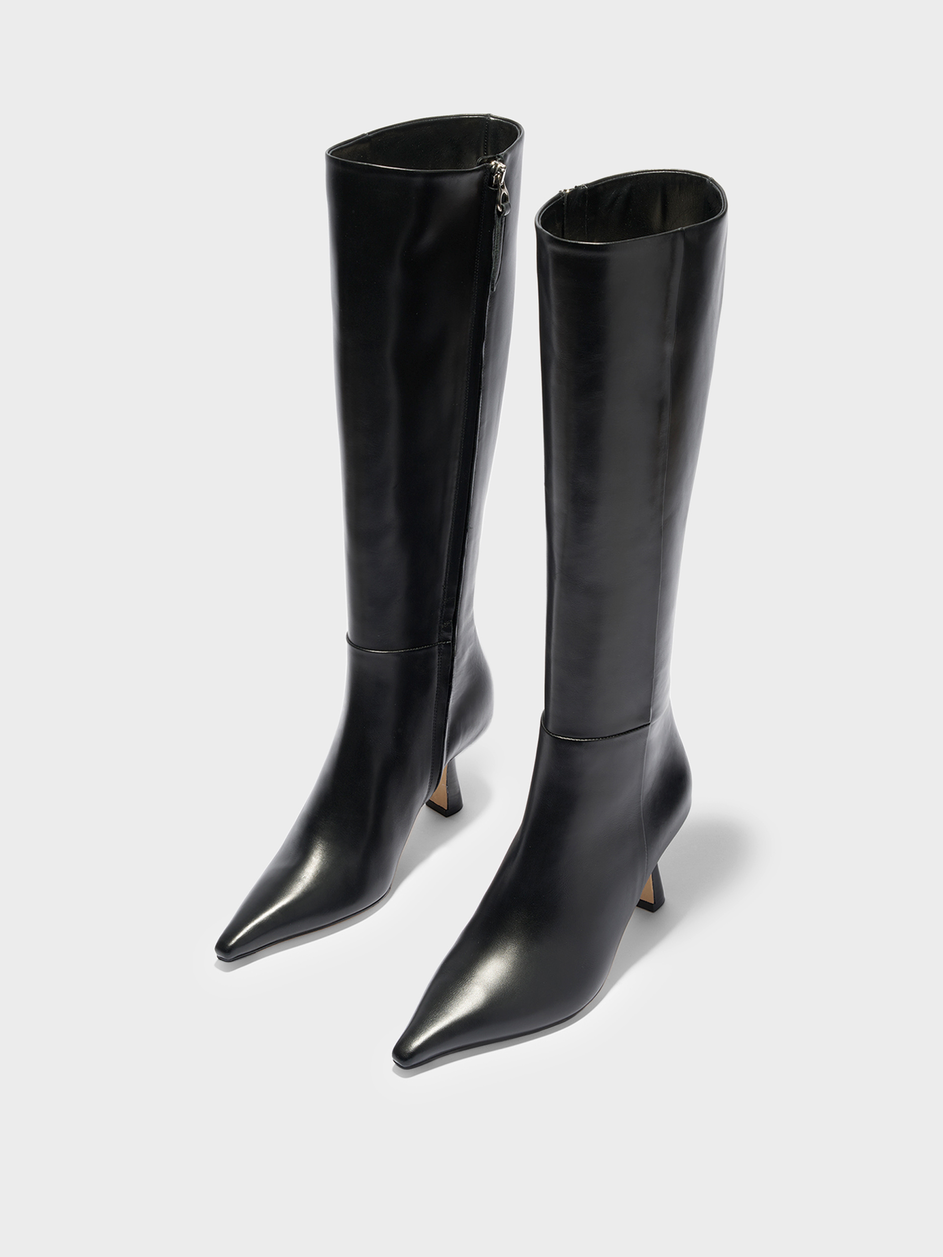 Aeyde | Vina Knee-High Boots Leather Knee High Boots for Women | Black Calf | Pointed Toe | High Heel | Luxury Materials | Handmade in Italy