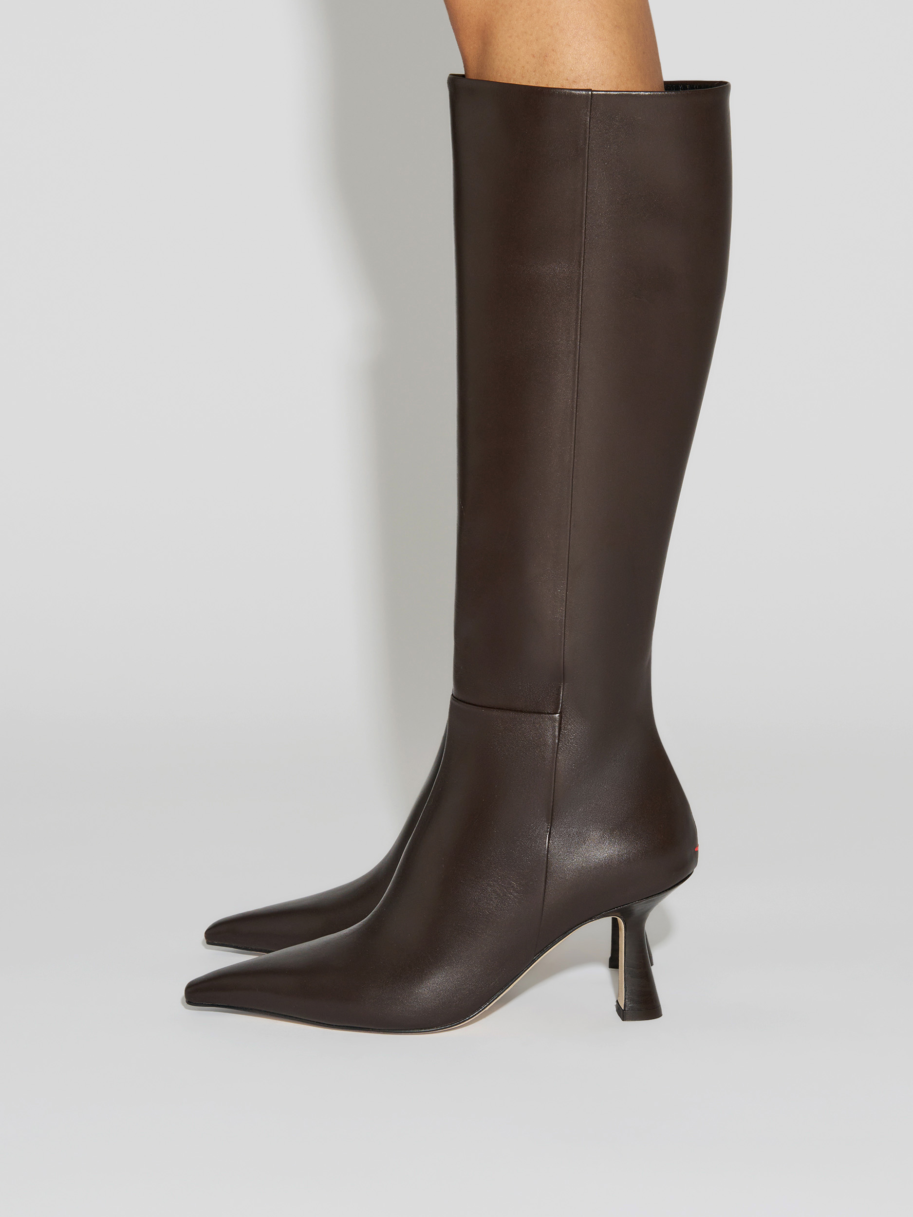 Aeyde | Vina Knee-High Boots Leather Knee High Boots for Women | Moka Calf | Pointed Toe | High Heel | How to Style