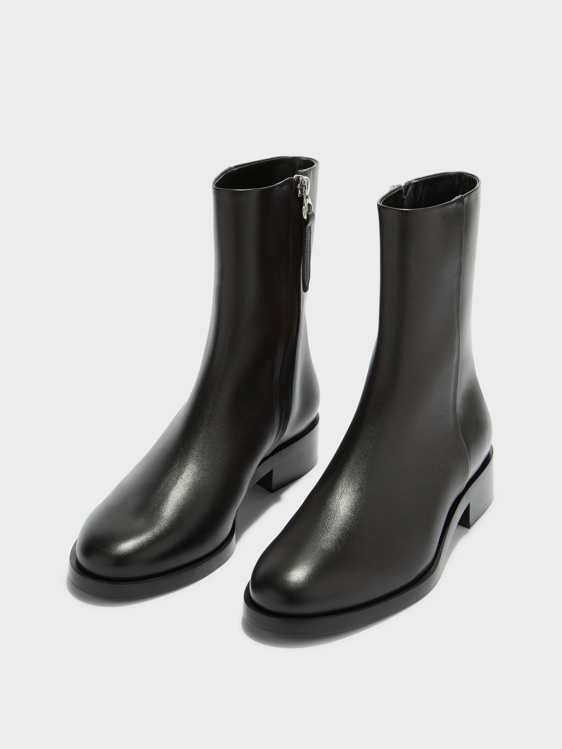 Aeyde | Vincent Leather Ankle Boots for Women | Black Calf | Round Toe | Low Heel | Luxury Materials | Handmade in Italy