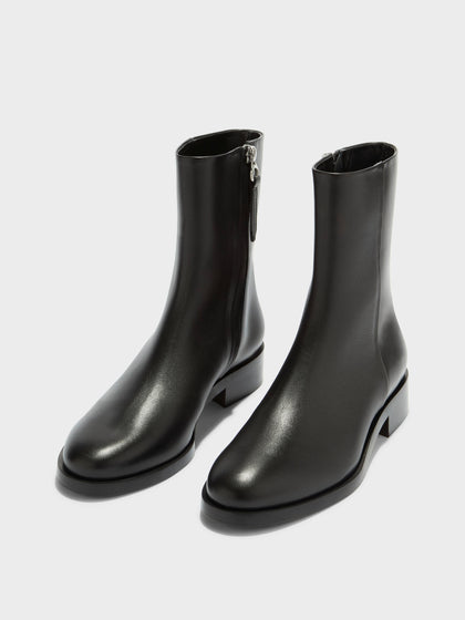 Aeyde | Vincent Leather Ankle Boots for Women | Black Calf | Round Toe | Low Heel | Luxury Materials | Handmade in Italy