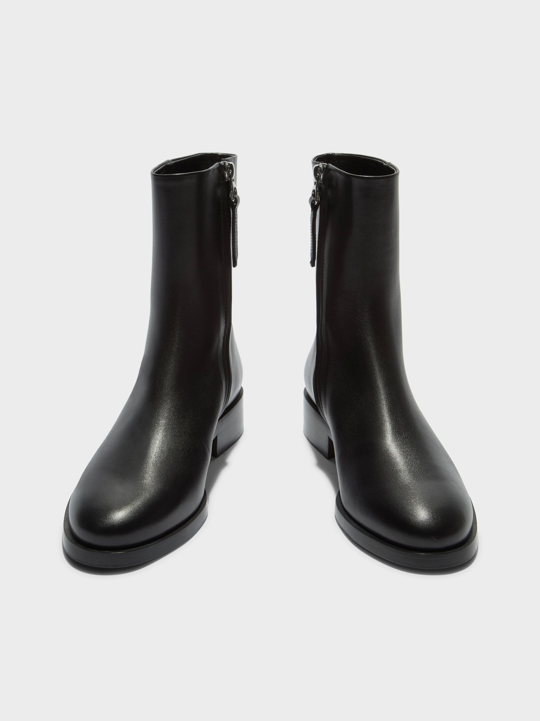 Aeyde | Vincent Leather Ankle Boots for Women | Black Calf | Round Toe | Low Heel | Front View