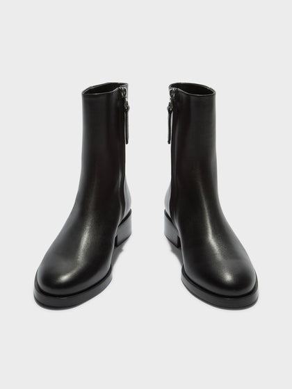 Aeyde | Vincent Leather Ankle Boots for Women | Black Calf | Round Toe | Low Heel | Front View