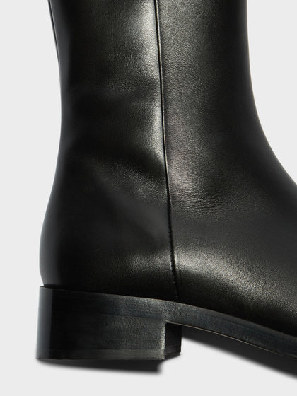 Aeyde | Vincent Leather Ankle Boots for Women | Black Calf | Round Toe | Low Heel | Heel Details