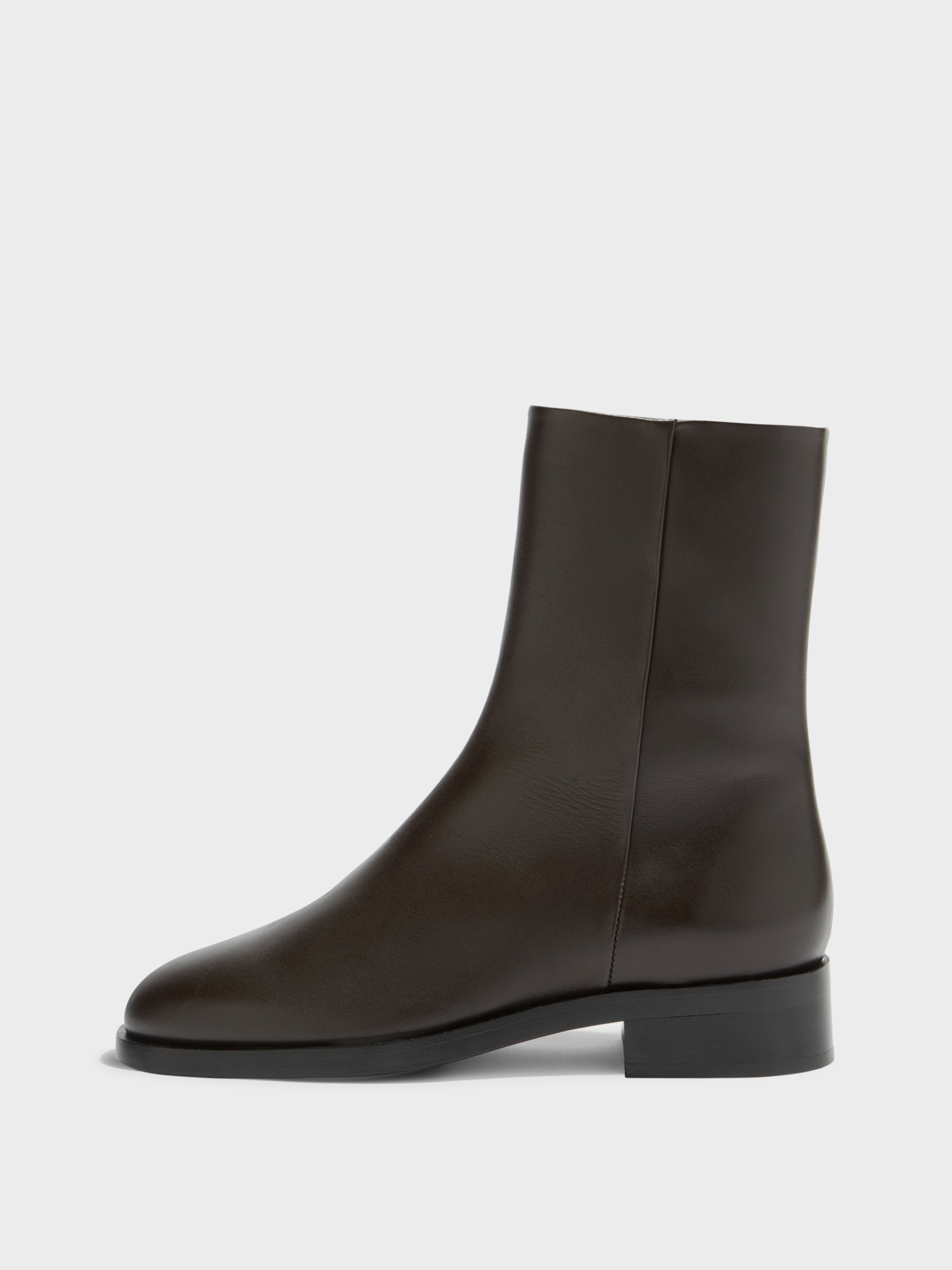 Aeyde | Vincent Leather Ankle Boots for Women | Moka Calf | Round Toe | Low Heel | Side View