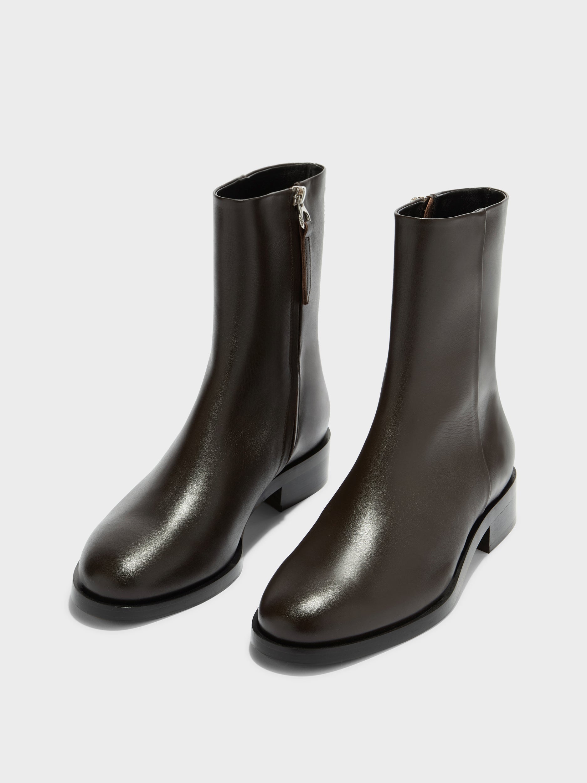 Aeyde | Vincent Leather Ankle Boots for Women | Moka Calf | Round Toe | Low Heel | Luxury Materials | Handmade in Italy