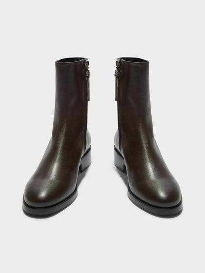 Aeyde | Vincent Leather Ankle Boots for Women | Moka Calf | Round Toe | Low Heel | Front View