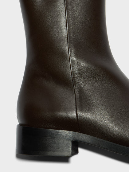 Aeyde | Vincent Leather Ankle Boots for Women | Moka Calf | Round Toe | Low Heel | Heel Details