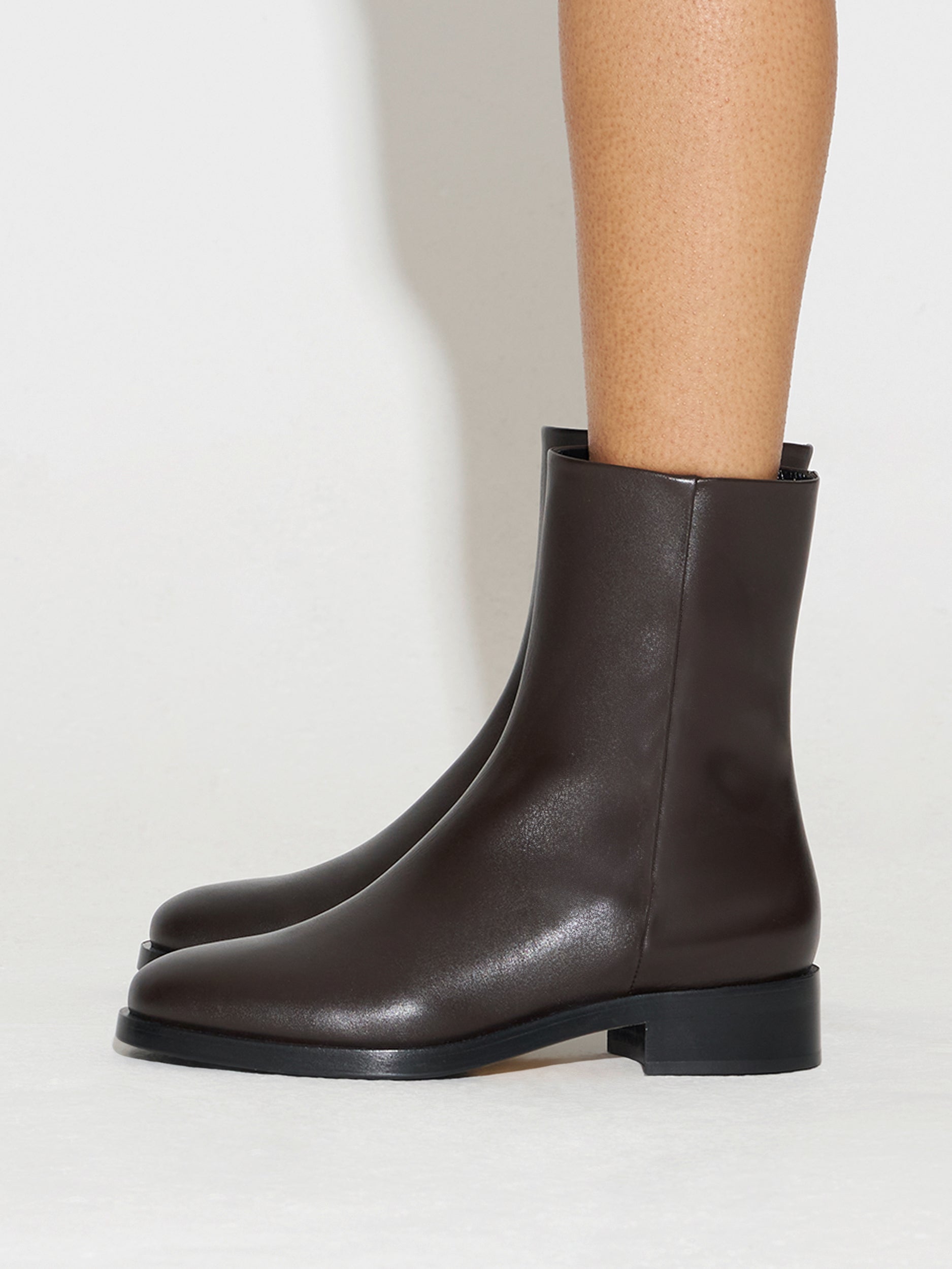 Aeyde | Vincent Leather Ankle Boots for Women | Moka Calf | Round Toe | Low Heel | How to Style