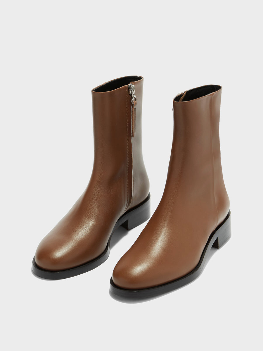 Aeyde | Vincent Leather Ankle Boots for Women | Tobacco Calf | Round Toe | Low Heel | Luxury Materials | Handmade in Italy