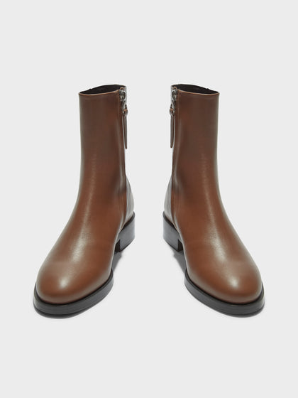 Aeyde | Vincent Leather Ankle Boots for Women | Tobacco Calf | Round Toe | Low Heel | Front View