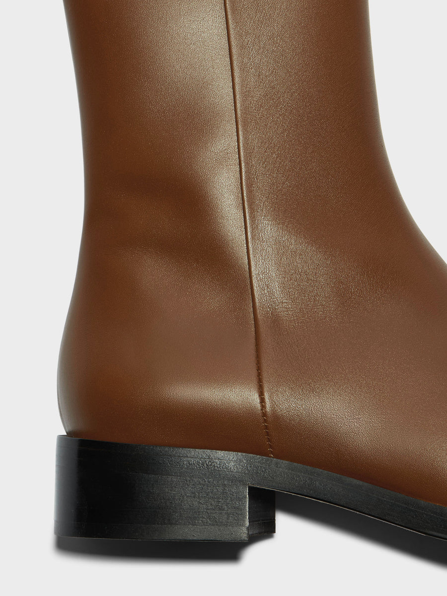 Aeyde | Vincent Leather Ankle Boots for Women | Tobacco Calf | Round Toe | Low Heel | Heel Details