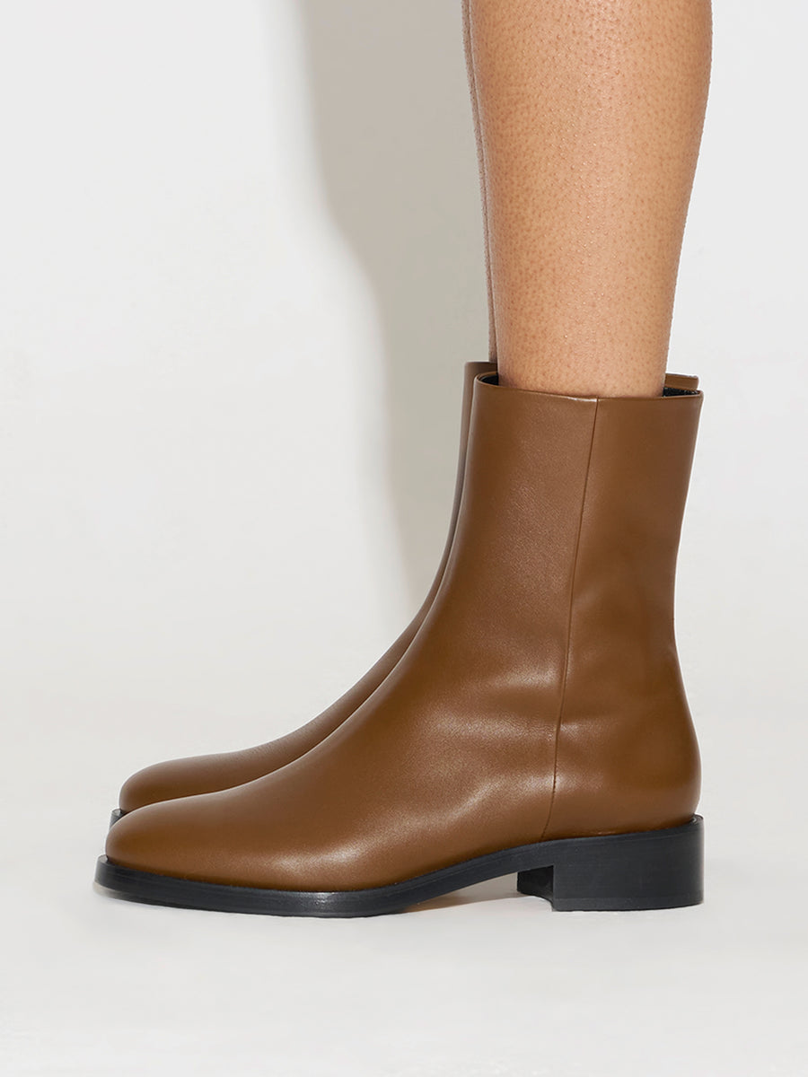 Aeyde | Vincent Leather Ankle Boots for Women | Tobacco Calf | Round Toe | Low Heel | How to Style