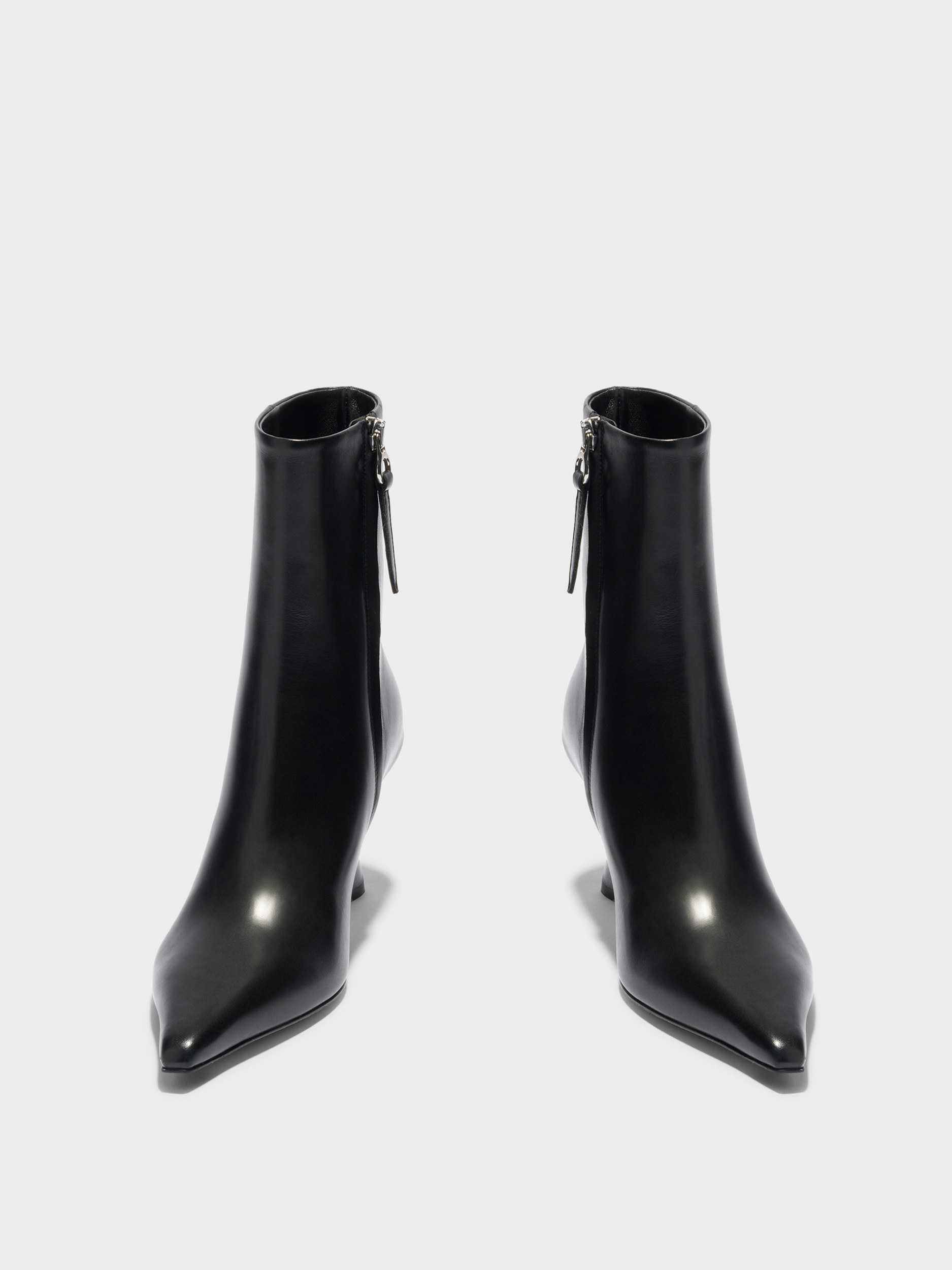 Aeyde | Vivi Leather Ankle Boots Leather Ankle Boots for Women | Black Calf | Pointed Toe | High Heel | Front View