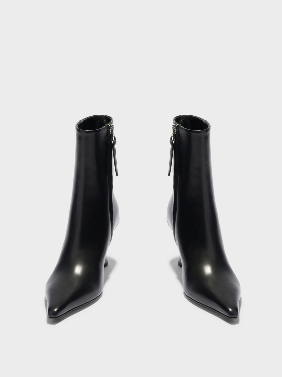 Aeyde | Vivi Leather Ankle Boots Leather Ankle Boots for Women | Black Calf | Pointed Toe | High Heel | Front View